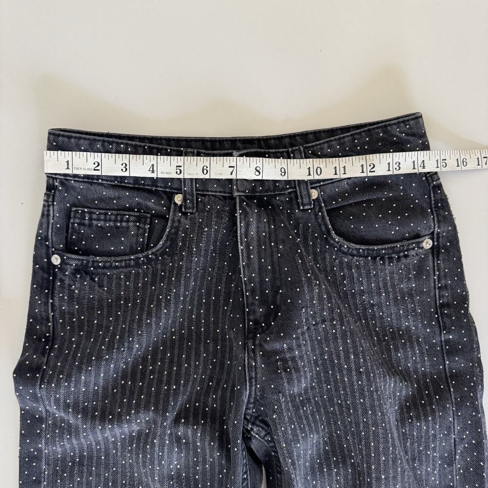 Zara Rhinestone Embellished Black Denim Jeans Size 4 Sparkly Wide Leg Glam EUC - Picture 7 of 9